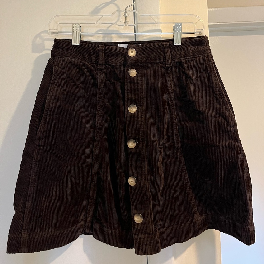 Brown Corduroy Button-Front Skirt